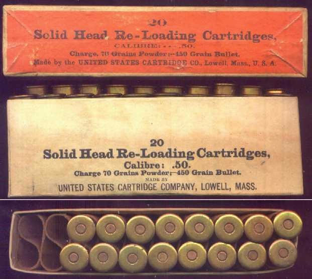 A USCCo box of .50-70 Government cartridges.