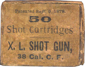 The endflap of a box of .38 XL Shot cartridges by American Metallic Cartridge Co.